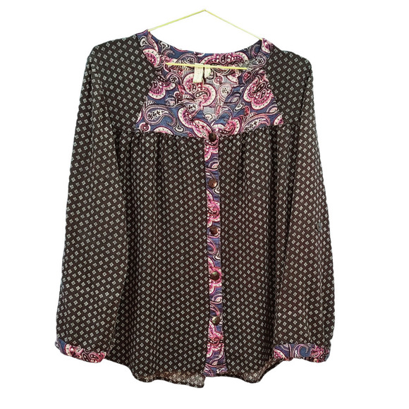 Sahalie Button Down Rayon Peasant Blouse size XL - Picture 1 of 6